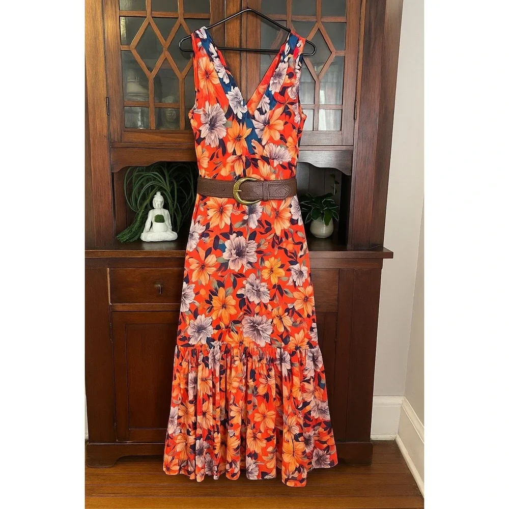 Jade Johnny Was Priyanka XL‎ Maxi Dress Floral Print Sleeveless Silk - Picture 7 of 8